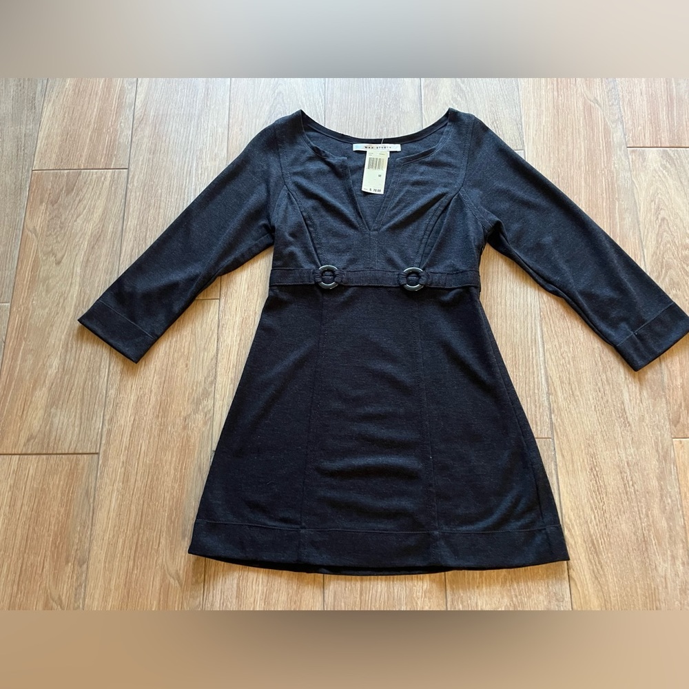 Vintage NWT 90s style Max Studio dark grey cute dress with side zipper